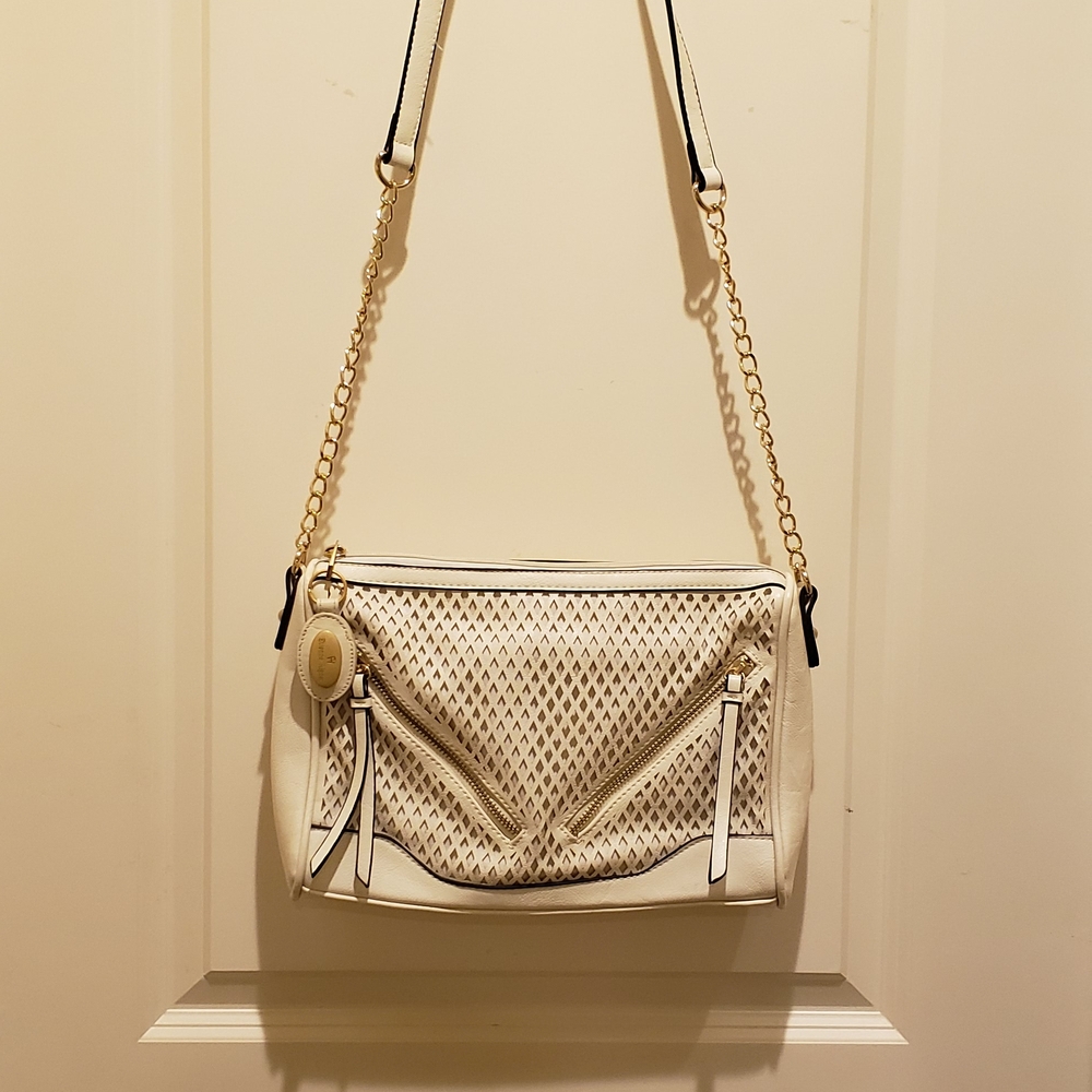Elegant White Springs Crossbody Bag With Faux Woven Front